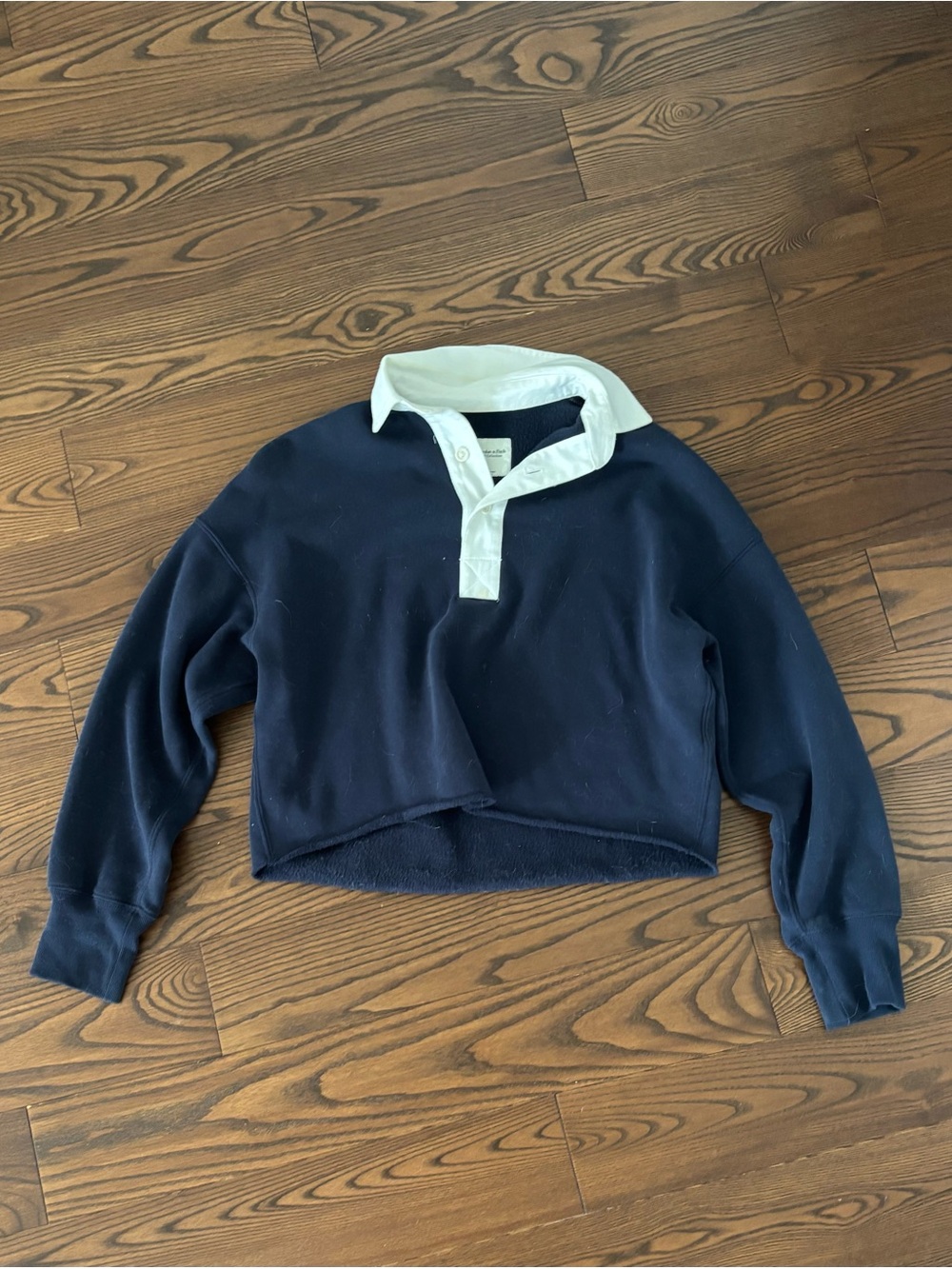 Abercrombie & Fitch Navy Crew Sweatshirt with White Collar